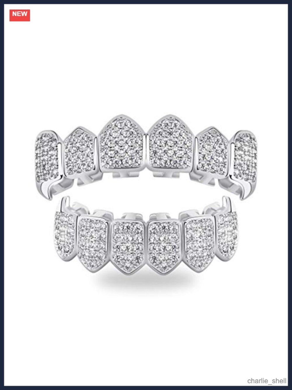 18K Gold-Plated Iced Out CZ Vampire Fang Grillz with Molding Bars